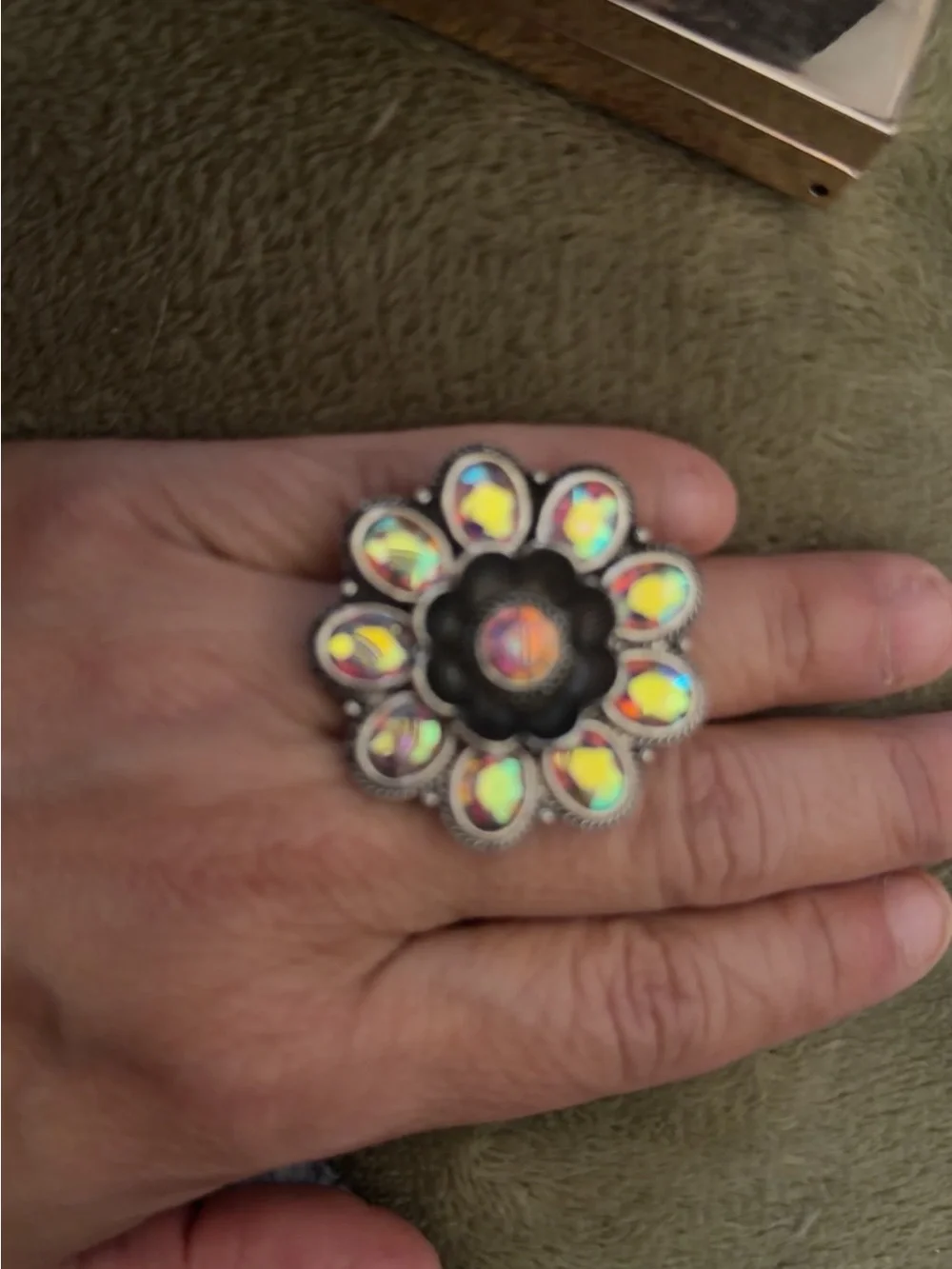 Iridescent flower ring